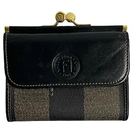 Fendi-Fendi Vintage Pecan Stripe Leather Mini Wallet-Black