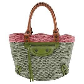 Balenciaga-Balenciaga Straw Basket Tote Bag-Pink