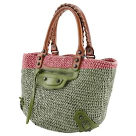 Balenciaga-Balenciaga Straw Basket Tote Bag-Pink