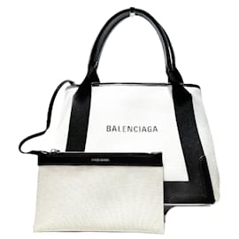 Balenciaga-Balenciaga Cabas Canvas Leather Tote Bag-White