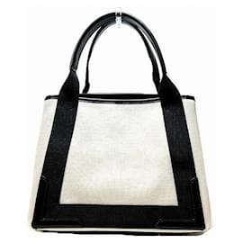Balenciaga-Balenciaga Cabas Canvas Leather Tote Bag-White