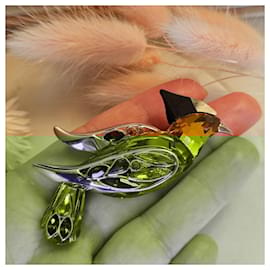 Swarovski-Broche vintage en argent sterling 925 et cristal jaune citrine de Daniel Swarovski représentant un oiseau du paradis-Marron,Noir,Argenté,Jaune