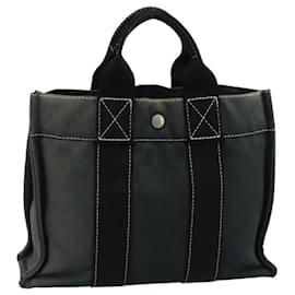 Hermès-HERMES Fourre Tout PM Sac Tote Toile Gris Noir Auth ti2454-Marron,Noir