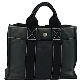 Hermès-HERMES Fourre Tout PM Sac Tote Toile Gris Noir Auth ti2454-Marron,Noir