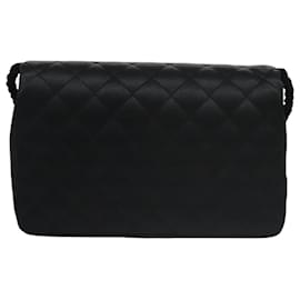 Chanel-CHANEL Matelasse Sequin Flower Shoulder Bag Satin Black CC Auth 99855-Black