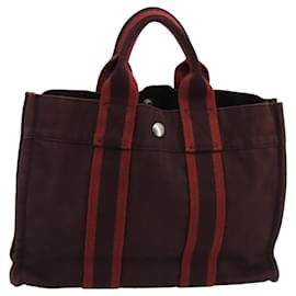 Hermès-HERMES Fourre Tout PM Sac Tote Toile Rouge Auth ti2461-Rouge