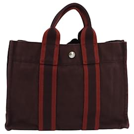 Hermès-HERMES Fourre Tout PM Sac Tote Toile Rouge Auth ti2461-Rouge