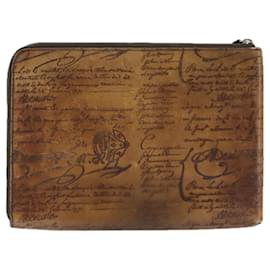 Berluti-Berluti Calligraphy Clutch Bag Leather Brown Auth bs19901-Brown