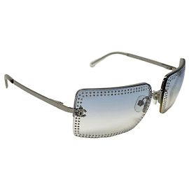 Óculos de sol Chanel CC Logo em strass azul prateado 4105-B Prata Azul