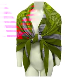 Hermès-Hermes Orange / Red Multi Circuit 24 Faubourg Large Cashmere and Silk Scarf-Multiple colors