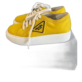 Prada-Prada Nylon Gabardine Wheel Low Yellow Sneakers-Yellow
