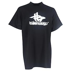 Balenciaga-Balenciaga Logo Print Mock Neck T-Shirt in Black Cotton-Black