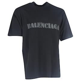Balenciaga-Camiseta de algodão preto com estampa de logotipo Balenciaga em estêncil-Preto