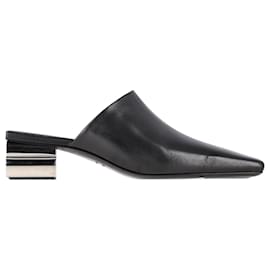 Balenciaga-Balenciaga Typo Chrome Heel Mules in Black Leather-Black