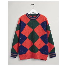 Autre Marque Gant Bold Argyle Crew Neck Oversized Sweater Wool Multiple colors
