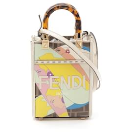 Fendi-Fendi Sunshine Shopper Mini Handbag Leather PVC-White