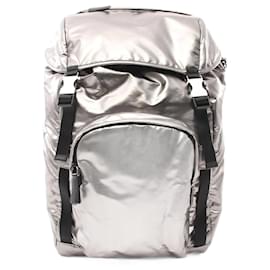 Prada-Prada Backpack PVC Coated Canvas Saffiano Leather 2VZ135-Silvery