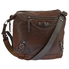 BALENCIAGA Bolsa de Ombro The Day Couro Marrom 141175 Auth hk1764 Marrom
