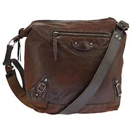 Balenciaga-BALENCIAGA The Day Shoulder Bag Leather Brown 141175 Auth hk1764-Brown