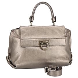 Sac à main en cuir Gancini de Salvatore Ferragamo 2way Argent Auth bs20081 Argenté
