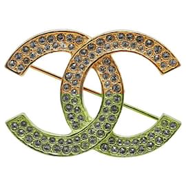 Chanel-Broche vintage Chanel Coco Mark en strass doré-Doré,Métallisé