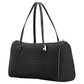 Fendi-Fendi Zucchino Canvas Leather Tote Bag-Black