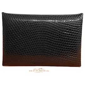 Hermès-Hermes Lizard Calvi Card Case Black-Black