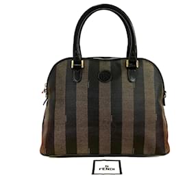 Fendi-Sac Boston Mini en cuir Pequin avec logo FF de Fendi-Marron
