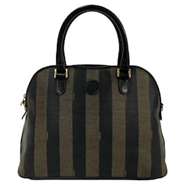 Fendi-Sac Boston Mini en cuir Pequin avec logo FF de Fendi-Marron