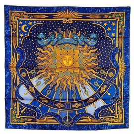 Sciarpa in seta Hermès Carpe Diem Blu Oro Blu