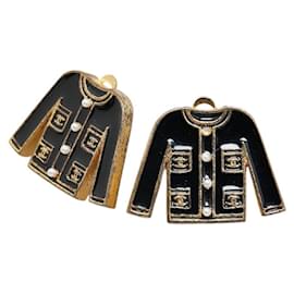 Chanel-Chanel Coco Mark Pearl Motif Earrings Gold Black-Golden,Metallic
