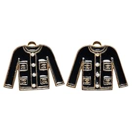 Chanel-Chanel Coco Mark Pearl Motif Earrings Gold Black-Golden,Metallic