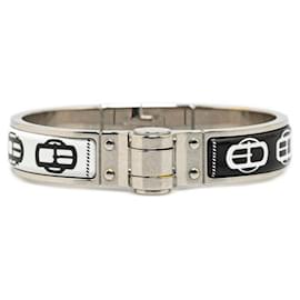 Hermès-Hermes Metal Hinge Bangle Silver Black White-Black