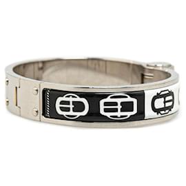 Hermès-Hermes Metal Hinge Bangle Silver Black White-Black