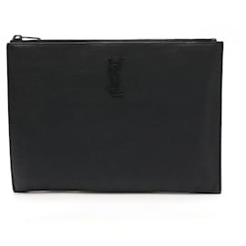 Yves Saint Laurent-Yves Saint Laurent Leather Monogram Zip Clutch-Black