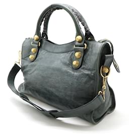 Balenciaga-Balenciaga Giant City Leather Handbag Green Gray-Green