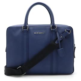 Burberry-Burberry Leather Briefcase Business Bag-Blue