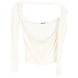 Jacquemus Le T-shirt Lucciu Stretch Woven Top en Lyocell Blanco Blanco Crudo