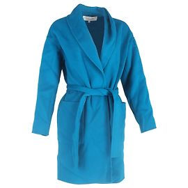 Diane von Furstenberg Felted Long Coat in Blue Wool Blue