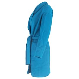 Diane Von Furstenberg-Diane von Furstenberg Felted Long Coat in Blue Wool-Blue
