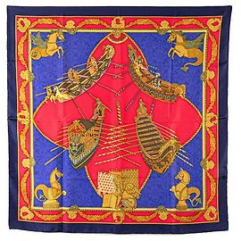Hermès Hermes Silk Scarf Carré 90 Navy Gold Blue