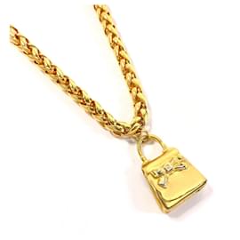 Fendi-Fendi Gold Bag Charm Necklace-Golden,Metallic