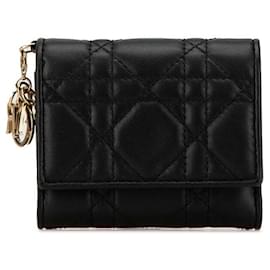 Christian Dior-Dior Leather Cannage Tri-fold Wallet Black-Black