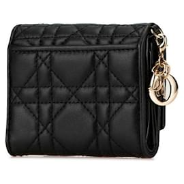 Christian Dior-Dior Leather Cannage Tri-fold Wallet Black-Black