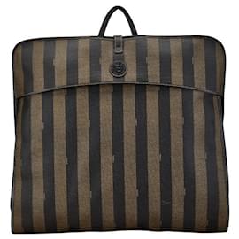 Fendi-Fendi Pequin Garment Bag Brown Black PVC Leather-Brown