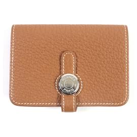 Hermès-HERMES Dogon Compact Card Holder Togo 2019-Golden,Metallic