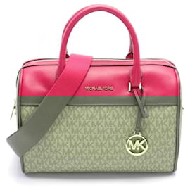 Michael Kors-Michael Kors Jet Set Travel Handbag PVC Leather-Brown,Beige