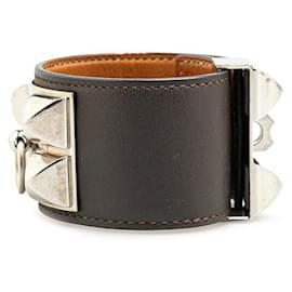 Hermès-Hermes Collier de Chien Brown Silver Bangle-Brown