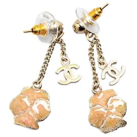Chanel-Chanel Camellia Flower Earrings Gold-Golden,Metallic
