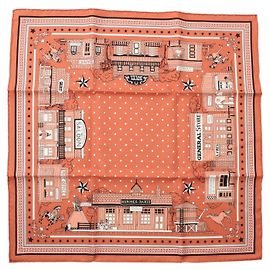 Hermès Hermes Silk Scarf Carré 55 Paris Station Brown